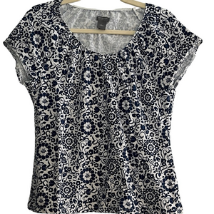Ann Taylor Navy and White Floral Blouse